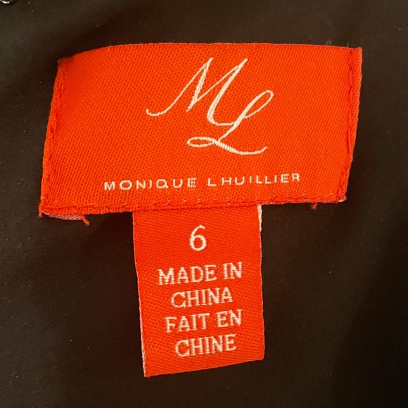 Monique Lhuillier Floral Rose Lace‎ Overlay Black & White Midi Dress Size 6 - Picture 8 of 9